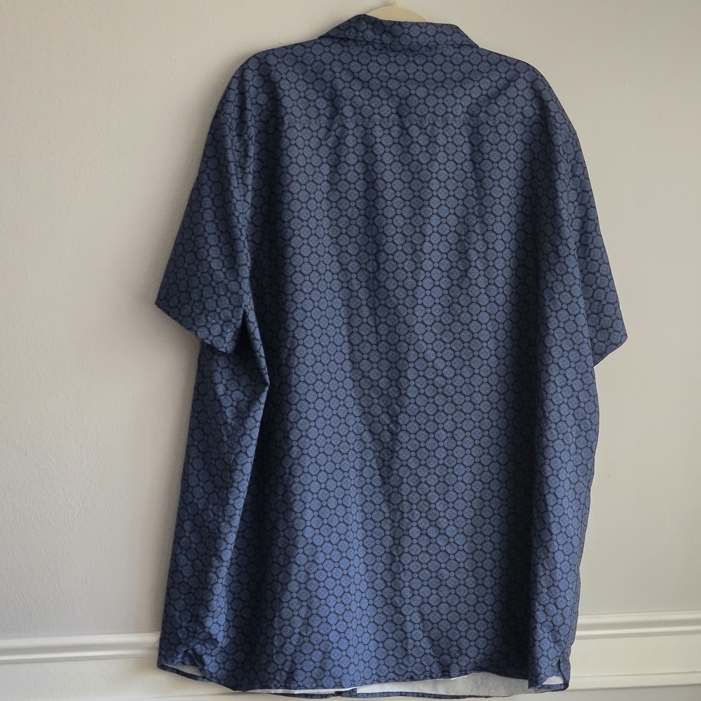 Perry Ellis Men’s 2XLT Stretch Blue Patterned Short Sleeve Button Up Shirt - Picture 3 of 15